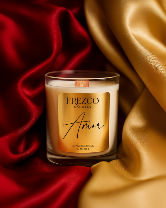 Amor 10oz Luxury Soy Candle – Gardenia, Strawberry & Sandalwood | Wood Wick, Clean Burning, Romantic Floral Home Fragrance