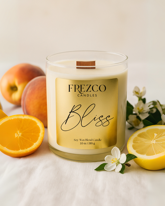 Bliss 10oz Luxury Soy Candle-Peach Blossom, Peach & Vanilla | Wood Wick, Clean Burning Elegant Home Fragrance