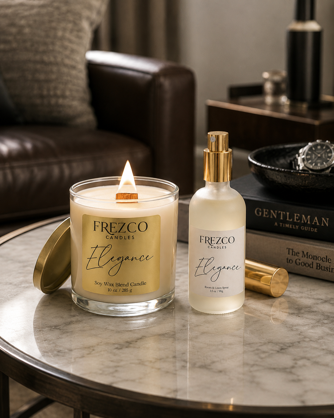Elegance – Mahogany Teakwood · Cocoa Butter | Wood Wick Candle | 10 oz - Frezco Candles