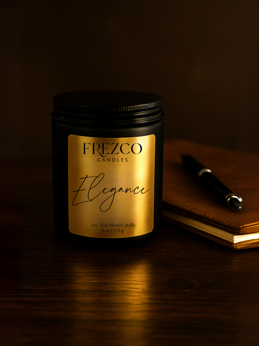 Elegance 6oz Luxury Soy Candle – Mahogany, Cocoa Butter & Lavender | Wood Wick, Clean Burning Home Fragrancen Burning Home Fragrance
