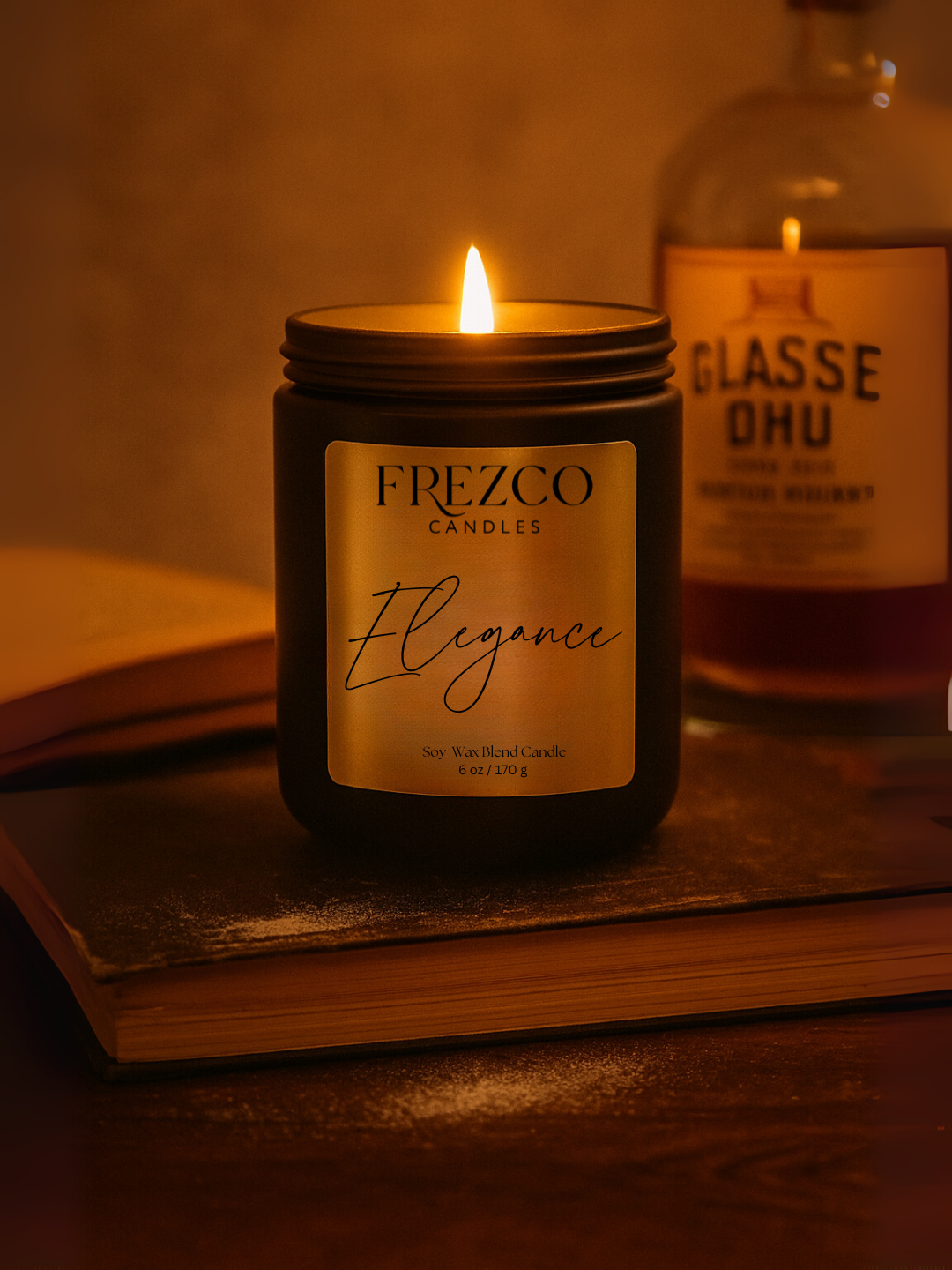 Elegance 6oz Luxury Soy Candle – Mahogany, Cocoa Butter & Lavender | Wood Wick, Clean Burning Home Fragrancen Burning Home Fragrance