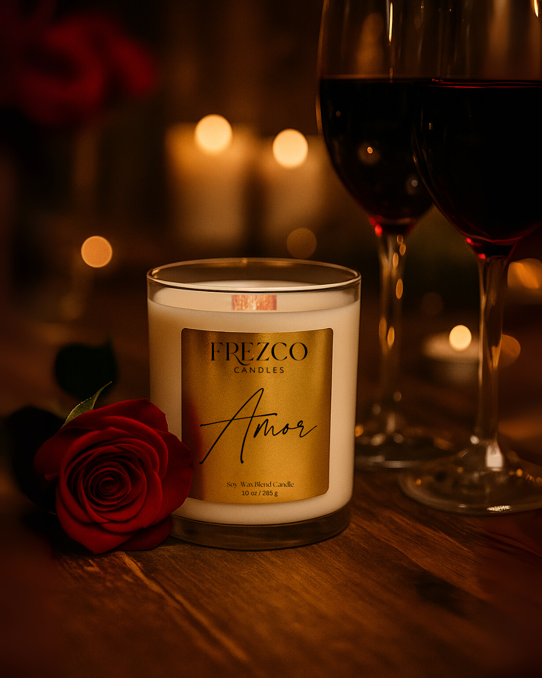 Amor 10oz Luxury Soy Candle – Gardenia, Strawberry & Sandalwood | Wood Wick, Clean Burning, Romantic Floral Home Fragrance