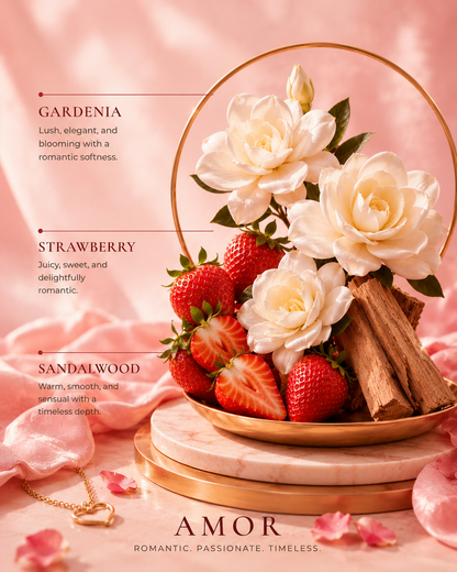 Amor – Gardenia & Strawberry & Sandalwood Natural Wax Candle | 6 oz Gift Size