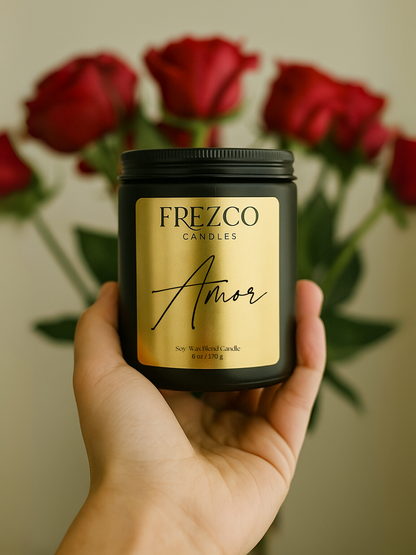 Amor 6oz Luxury Soy Candle – Gardenia, Strawberry & Sandalwood | Romantic Floral Wood Wick Candle