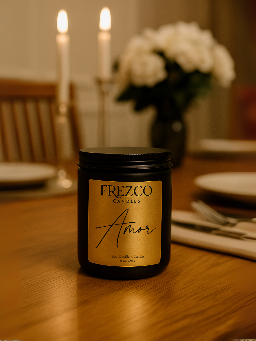 Amor 6oz Luxury Soy Candle – Gardenia, Strawberry & Sandalwood | Romantic Floral Wood Wick Candle