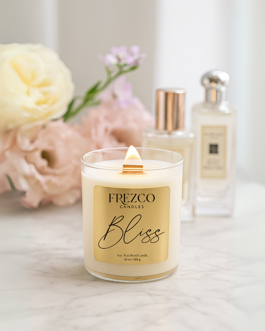Bliss 10oz Luxury Soy Candle-Peach Blossom, Peach & Vanilla | Wood Wick, Clean Burning Elegant Home Fragrance