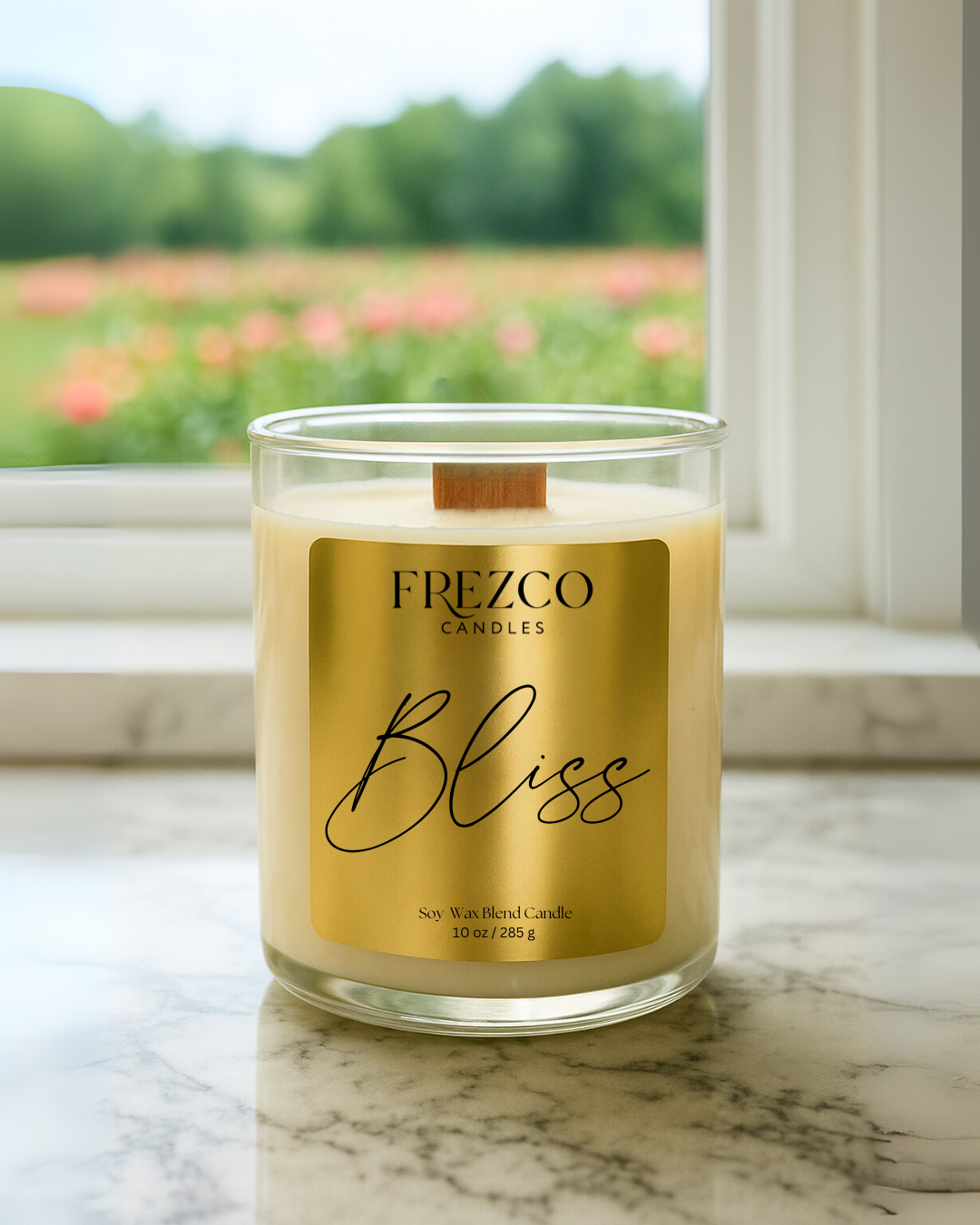 Bliss 10oz Luxury Soy Candle-Peach Blossom, Peach & Vanilla | Wood Wick, Clean Burning Elegant Home Fragrance