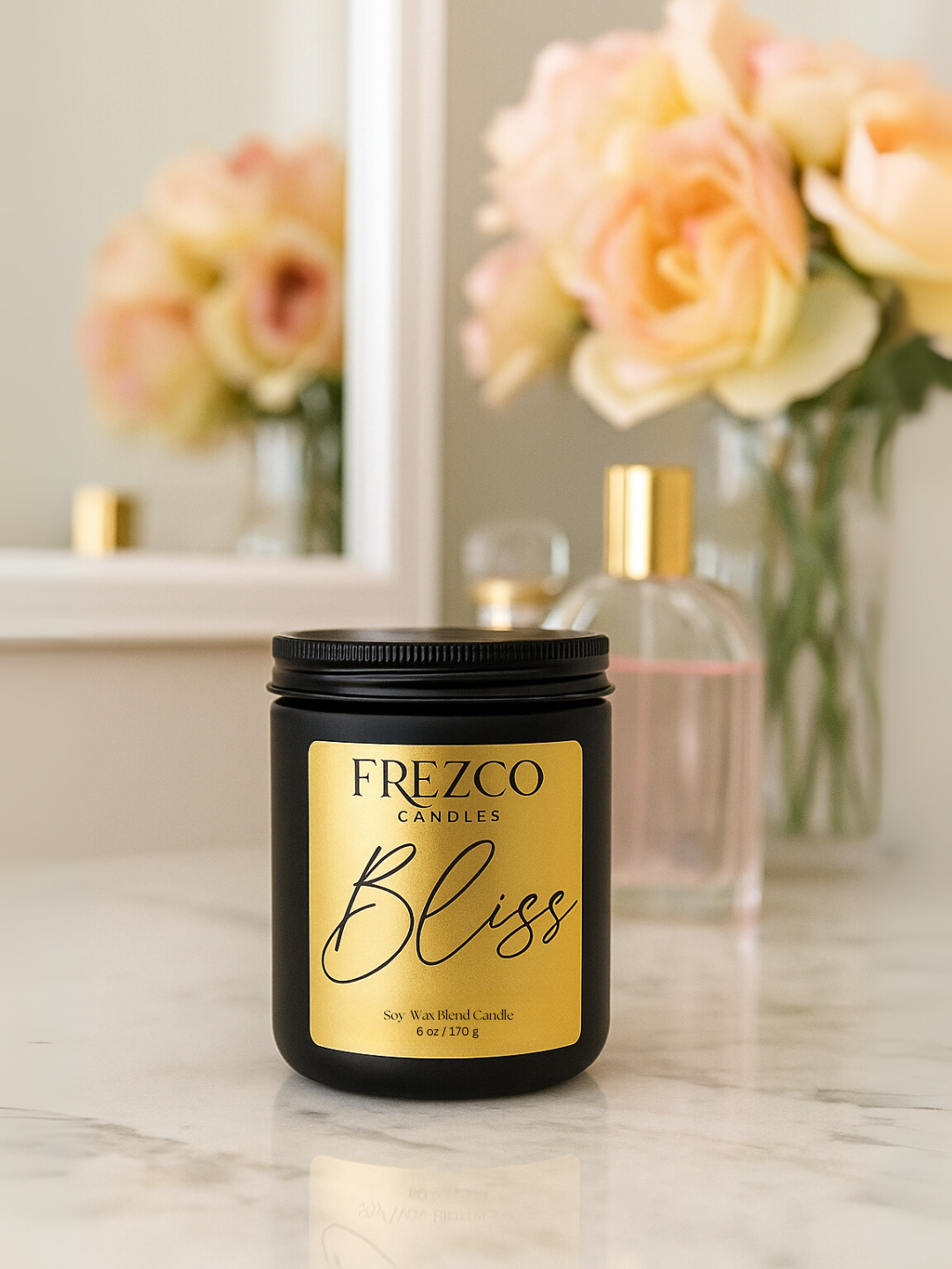 Bliss 6oz Luxury Soy Candle – Peach, Floral & Vanilla | Wood Wick, Clean Burning Home Fragrance