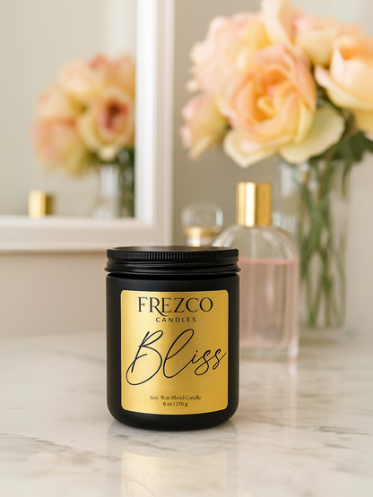 Bliss 6oz Luxury Soy Candle – Peach, Floral & Vanilla | Wood Wick, Clean Burning Home Fragrance