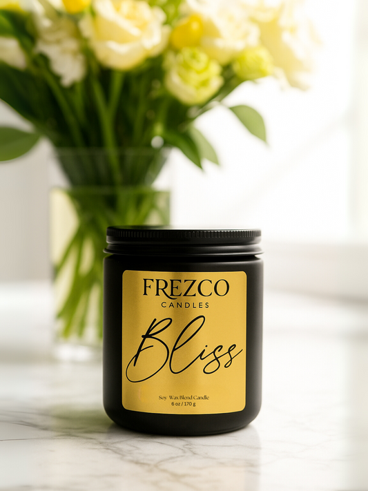 Bliss 6oz Luxury Soy Candle – Peach, Floral & Vanilla | Wood Wick, Clean Burning Home Fragrance