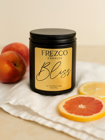 Bliss 6oz Luxury Soy Candle – Peach, Floral & Vanilla | Wood Wick, Clean Burning Home Fragrance