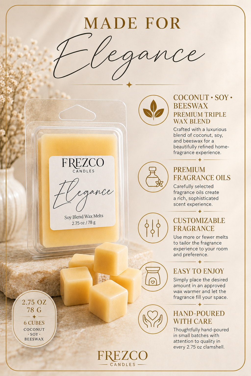 Elegance Scented Luxury Wax Melt - Frezco Candles