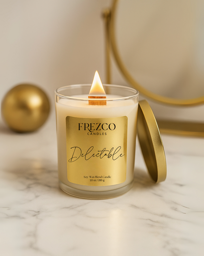 Delectable 10oz Luxury Soy Candle – Strawberry, Guava & Vanilla | Wood Wick, Clean Burning Home Fragrance