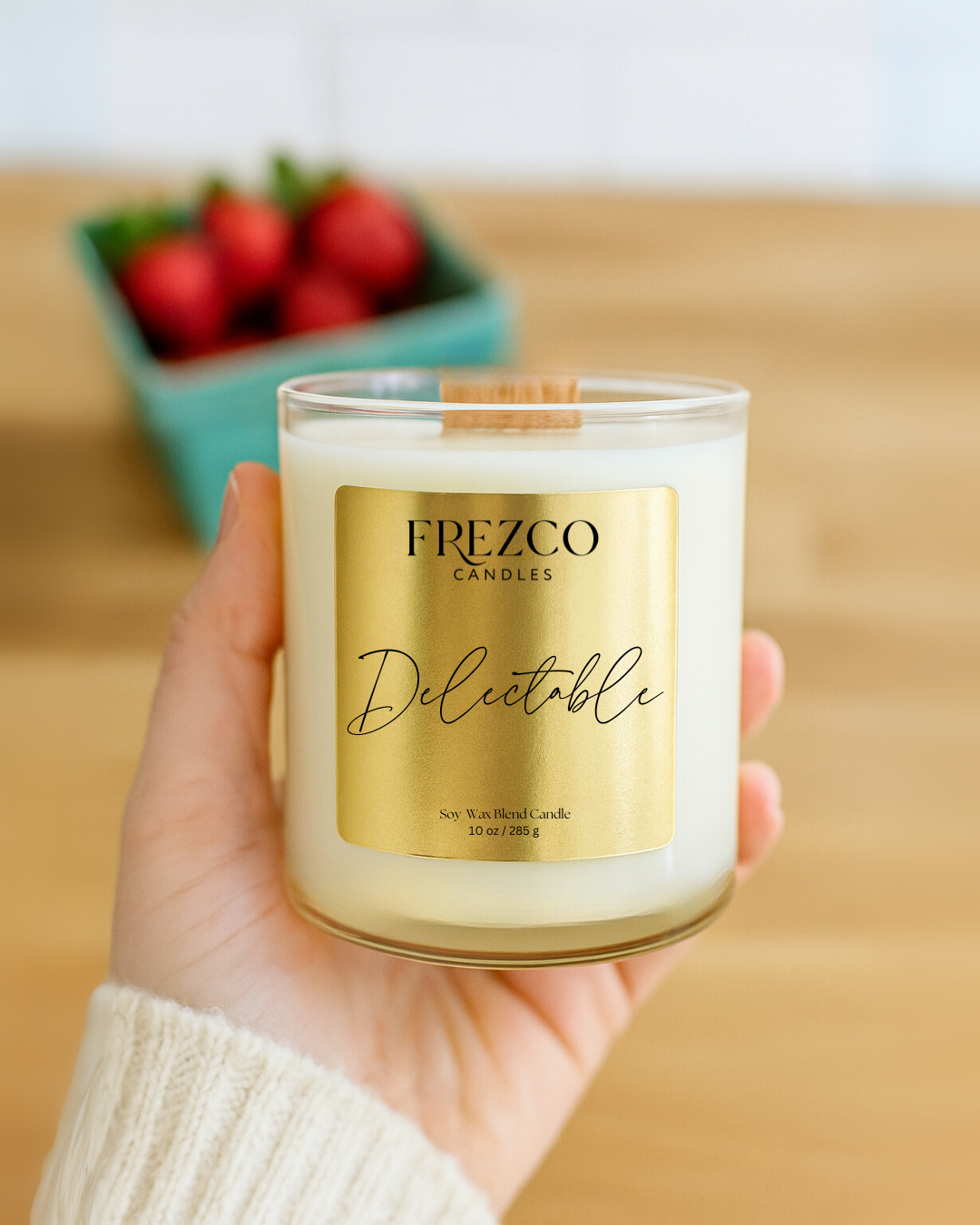 Delectable 10oz Luxury Soy Candle – Strawberry, Guava & Vanilla | Wood Wick, Clean Burning Home Fragrance
