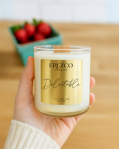 Delectable 10oz Luxury Soy Candle – Strawberry, Guava & Vanilla | Wood Wick, Clean Burning Home Fragrance