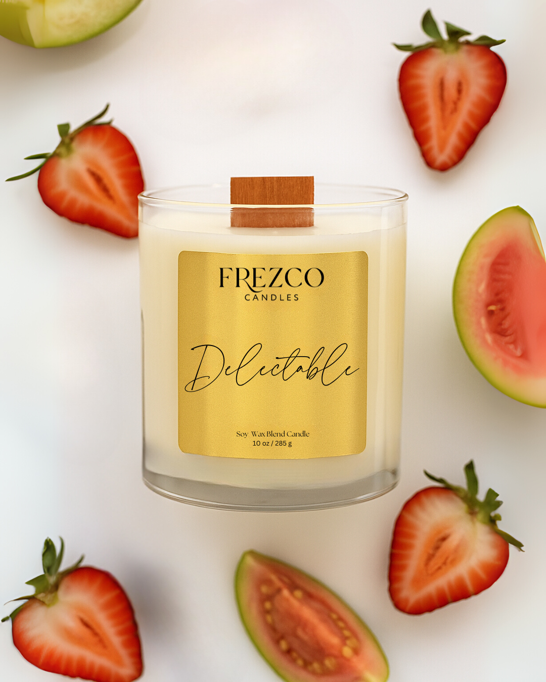 Delectable 10oz Luxury Soy Candle – Strawberry, Guava & Vanilla | Wood Wick, Clean Burning Home Fragrance