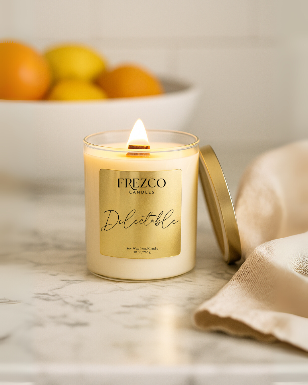 Delectable 10oz Luxury Soy Candle – Strawberry, Guava & Vanilla | Wood Wick, Clean Burning Home Fragrance