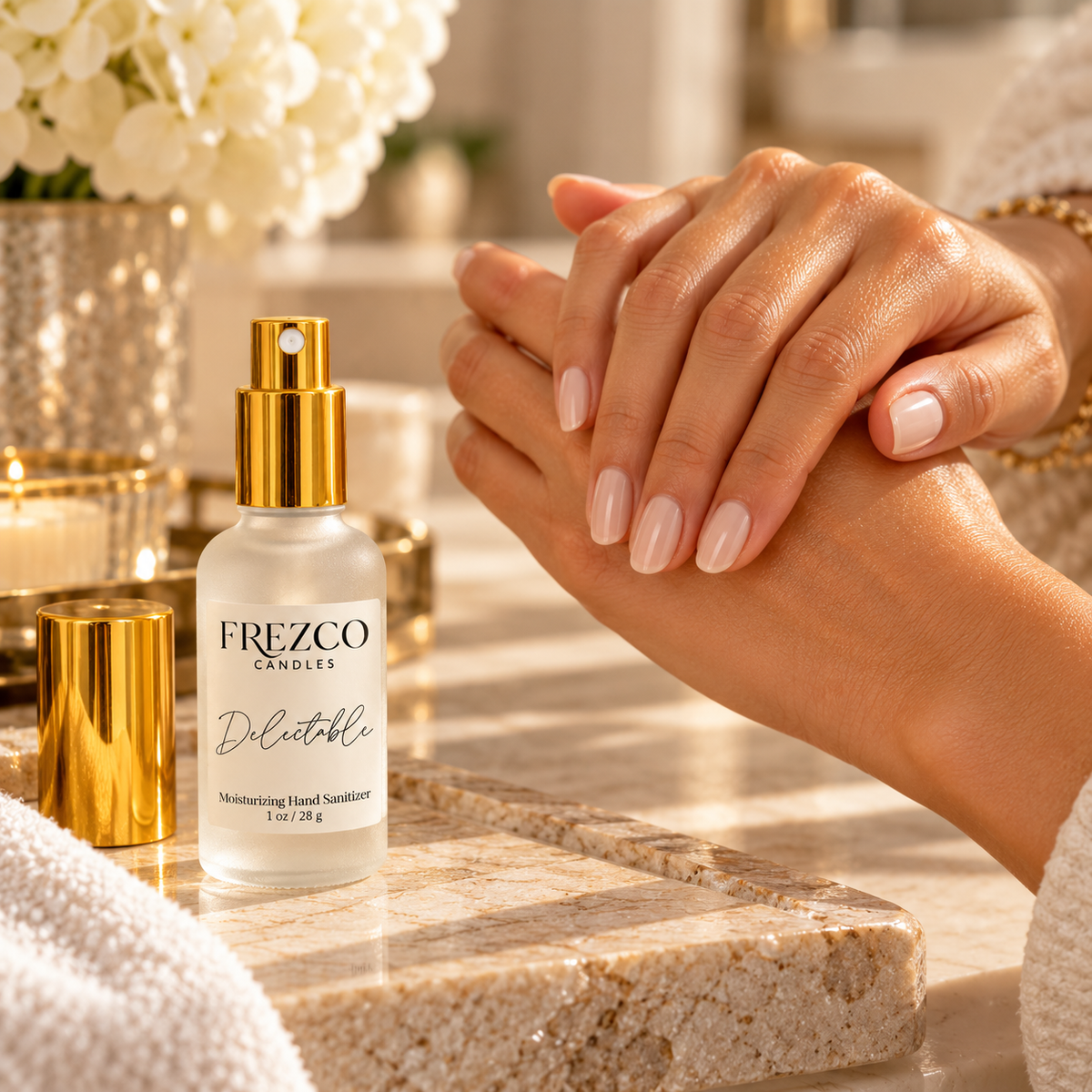 Delectable Moisturizing Hand Sanitizer Spray – 1 oz | Frezco Candles