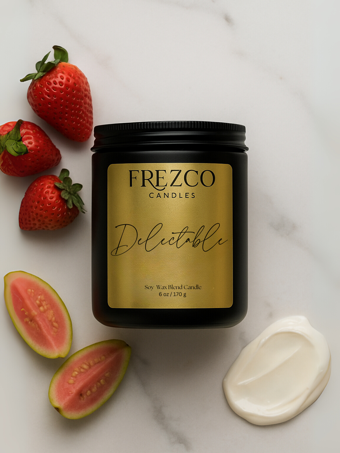 Delectable 6oz Luxury Soy Candle – Strawberry, Guava & Vanilla | Wood Wick, Clean Burning Home Fragrance