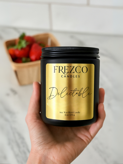 Delectable 6oz Luxury Soy Candle – Strawberry, Guava & Vanilla | Wood Wick, Clean Burning Home Fragrance