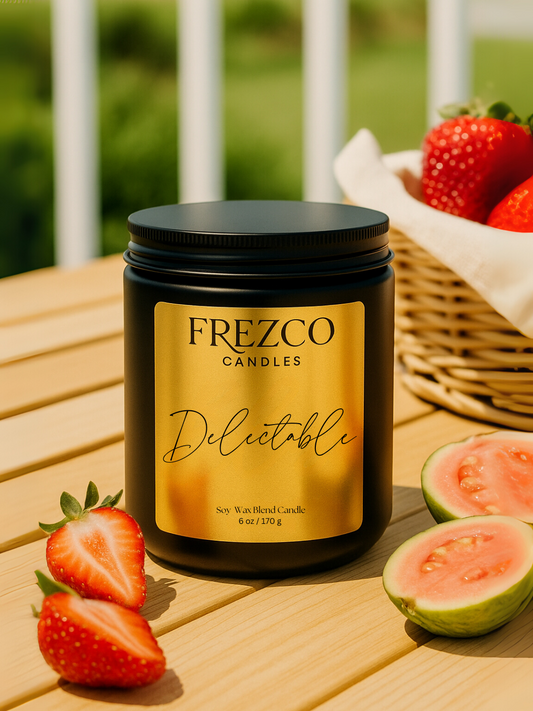Delectable 6oz Luxury Soy Candle – Strawberry, Guava & Vanilla | Wood Wick, Clean Burning Home Fragrance