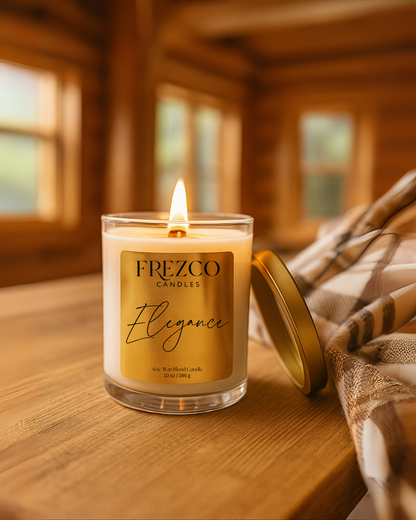 Elegance 10oz Luxury Soy Candle – Mahogany, Cocoa Butter & Lavender | Wood Wick, Clean Burning Home Fragrance