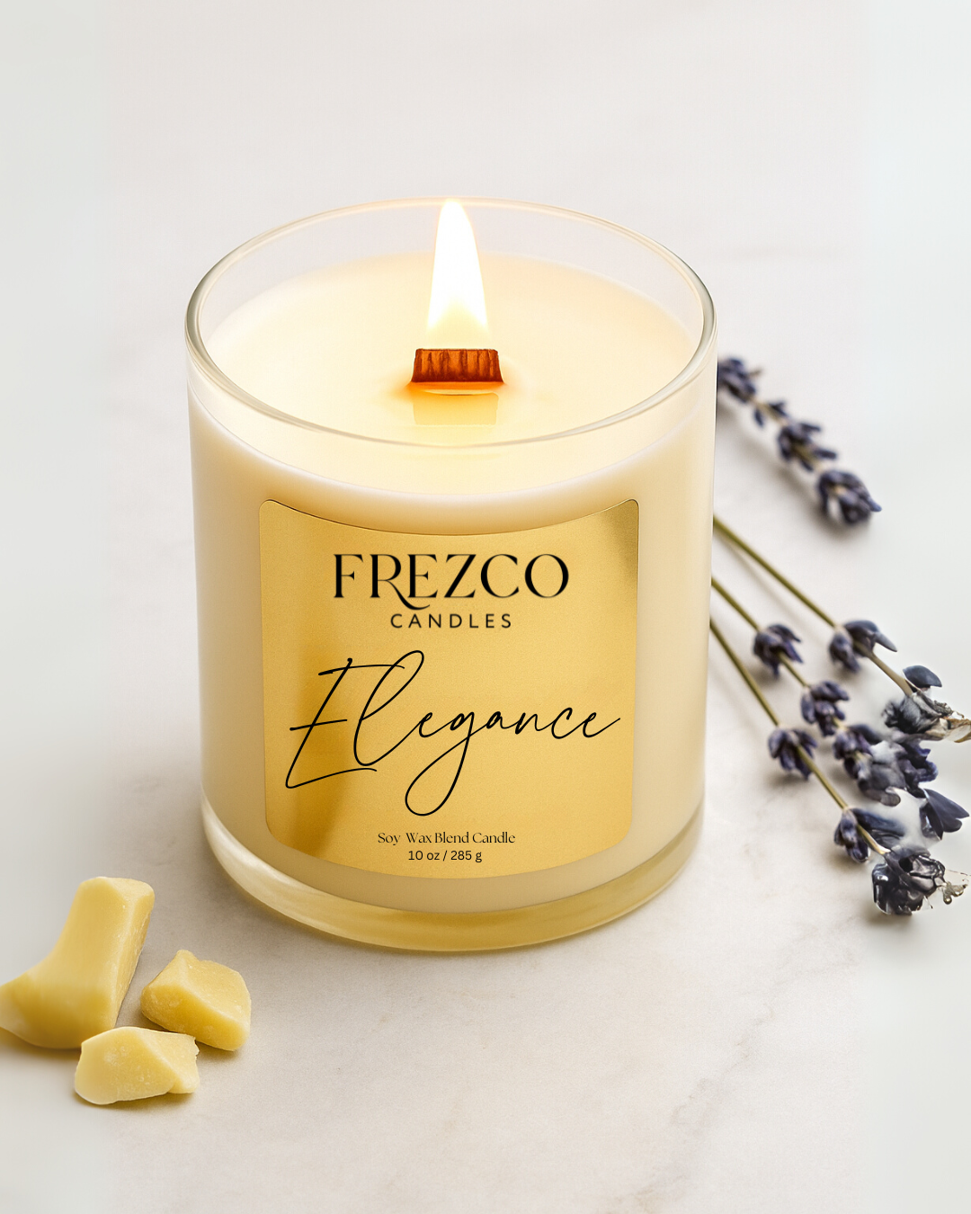 Elegance 10oz Luxury Soy Candle – Mahogany, Cocoa Butter & Lavender | Wood Wick, Clean Burning Home Fragrance