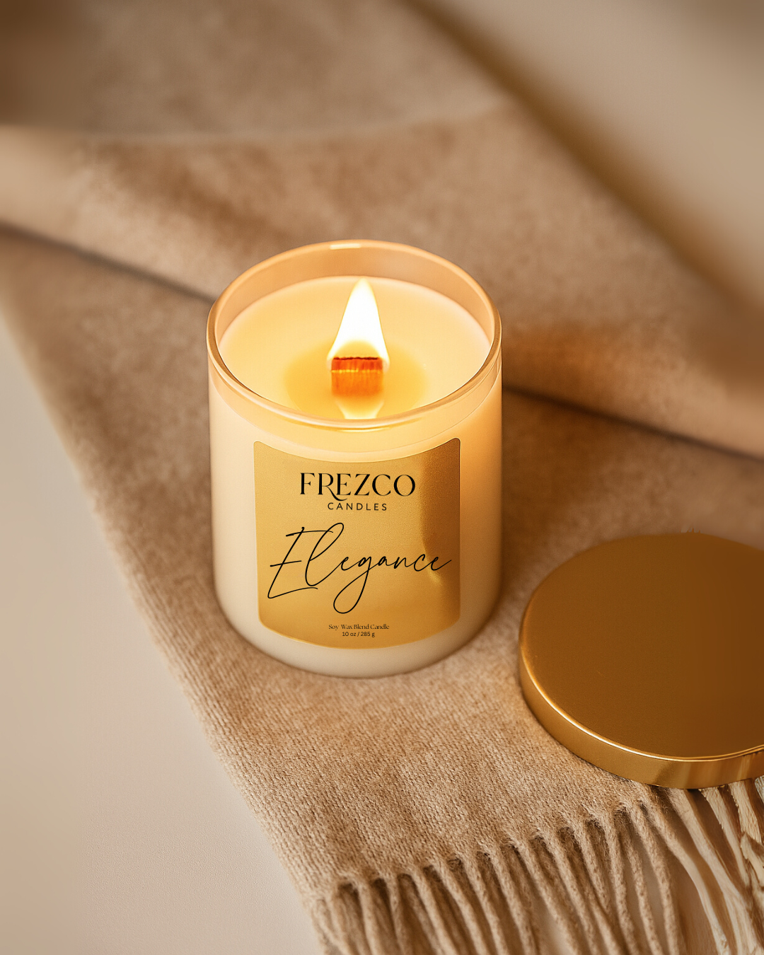 Elegance 10oz Luxury Soy Candle – Mahogany, Cocoa Butter & Lavender | Wood Wick, Clean Burning Home Fragrance