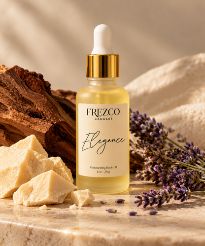 Elegance – Mahogany Teakwood · Cocoa Butter | Luxury Hydrating Body Oil | 1 oz - Frezco Candles