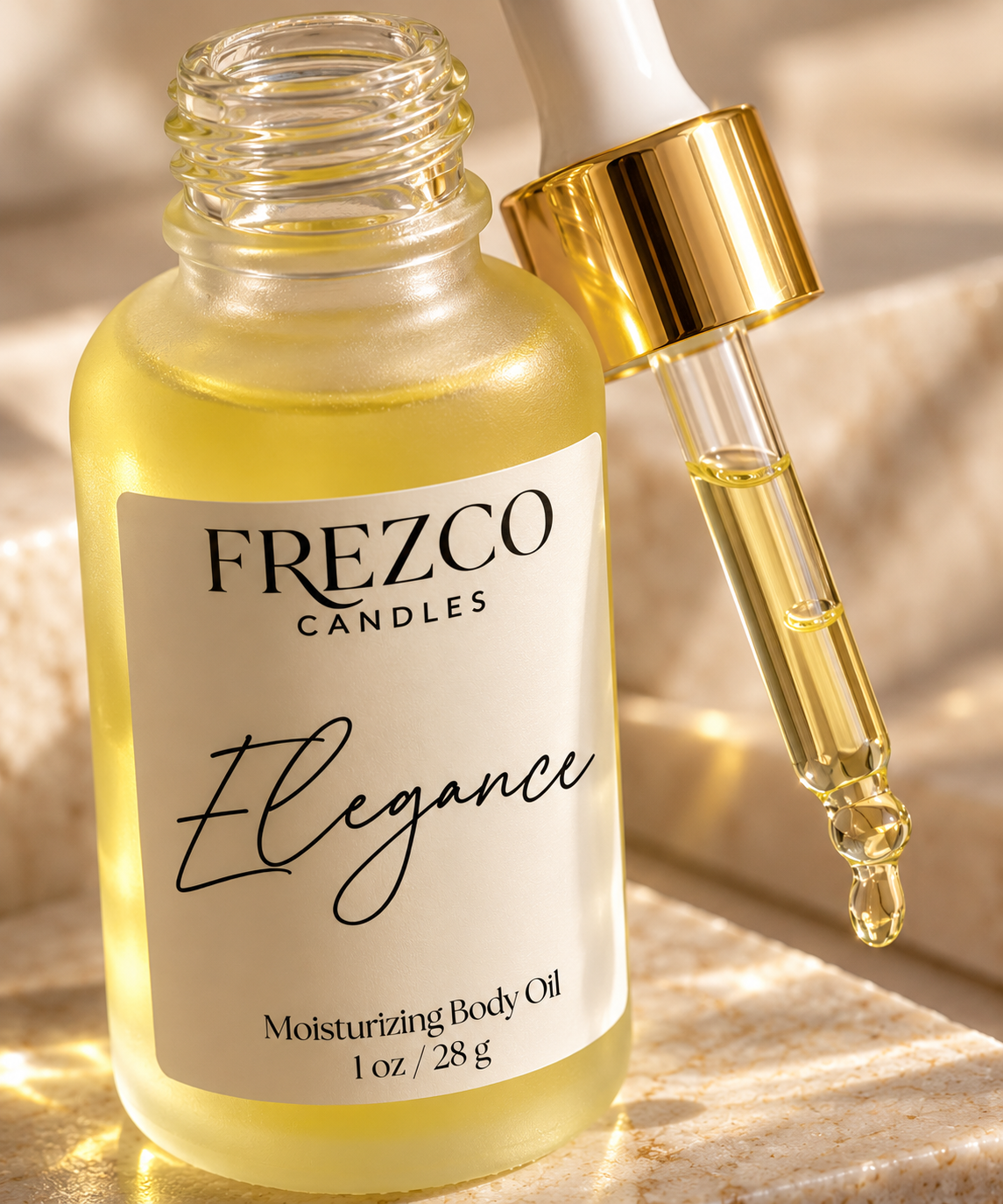Elegance – Mahogany Teakwood · Cocoa Butter | Luxury Hydrating Body Oil | 1 oz - Frezco Candles
