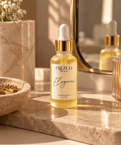 Elegance – Mahogany Teakwood · Cocoa Butter | Luxury Hydrating Body Oil | 1 oz - Frezco Candles