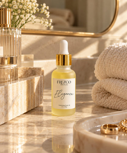 Elegance – Mahogany Teakwood · Cocoa Butter | Luxury Hydrating Body Oil | 1 oz - Frezco Candles