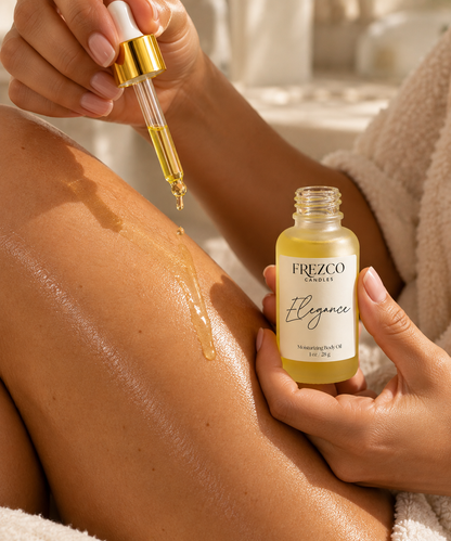 Elegance – Mahogany Teakwood · Cocoa Butter | Luxury Hydrating Body Oil | 1 oz - Frezco Candles