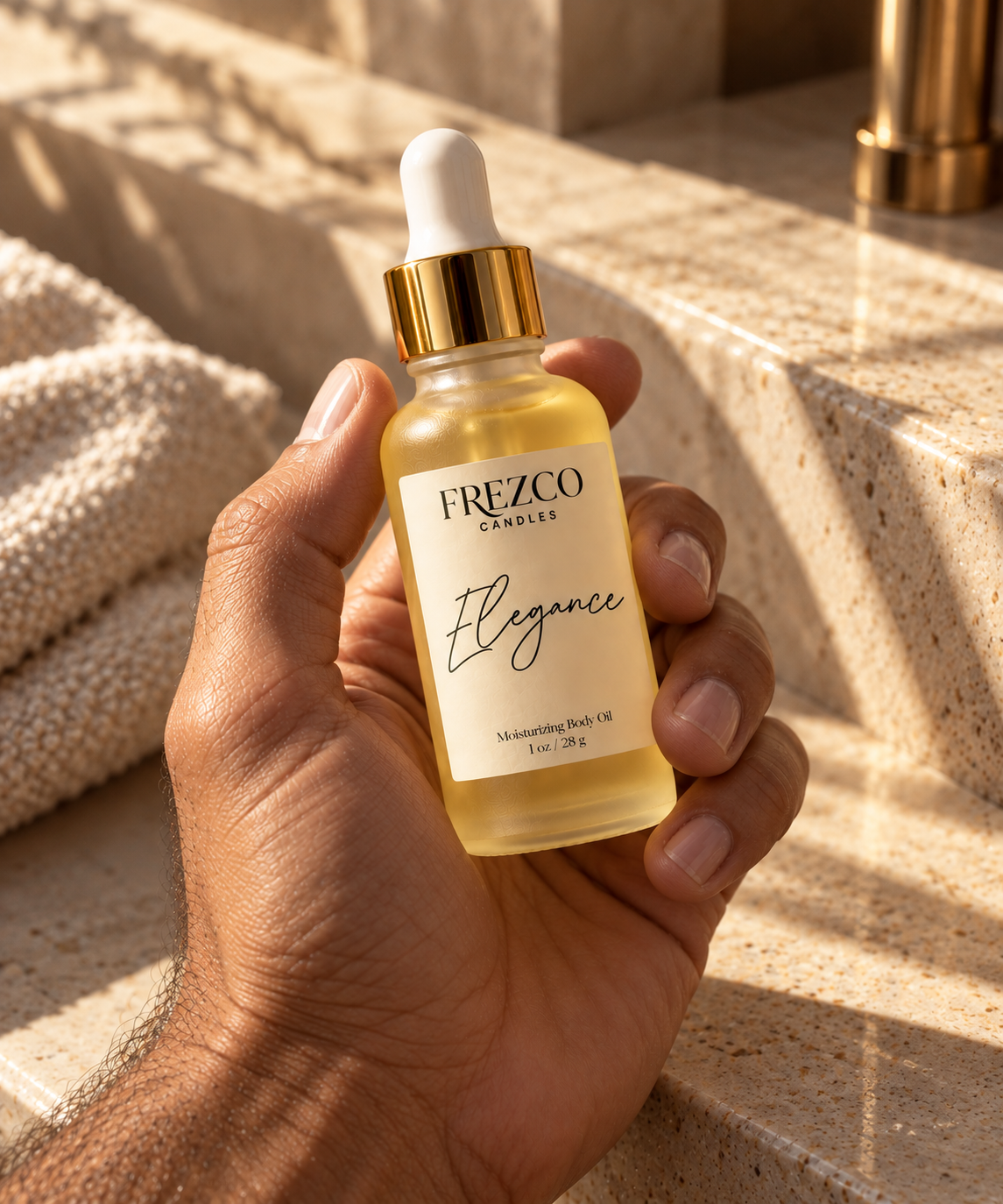 Elegance – Mahogany Teakwood · Cocoa Butter | Luxury Hydrating Body Oil | 1 oz - Frezco Candles