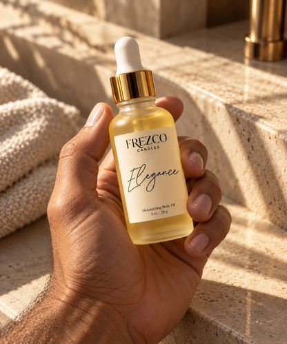 Elegance – Mahogany Teakwood · Cocoa Butter | Luxury Hydrating Body Oil | 1 oz - Frezco Candles