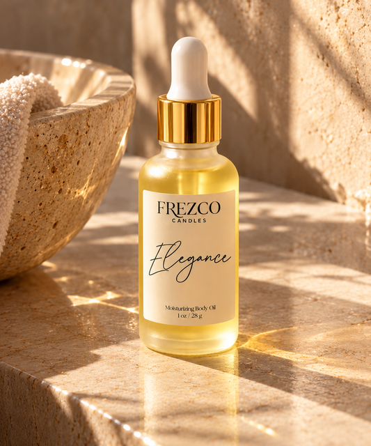 Elegance – Mahogany Teakwood · Cocoa Butter | Luxury Hydrating Body Oil | 1 oz - Frezco Candles