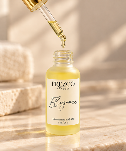 Elegance – Mahogany Teakwood · Cocoa Butter | Luxury Hydrating Body Oil | 1 oz - Frezco Candles