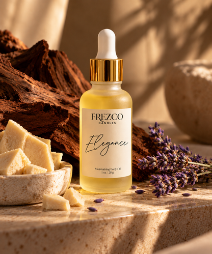 Elegance – Mahogany Teakwood · Cocoa Butter | Luxury Hydrating Body Oil | 1 oz - Frezco Candles