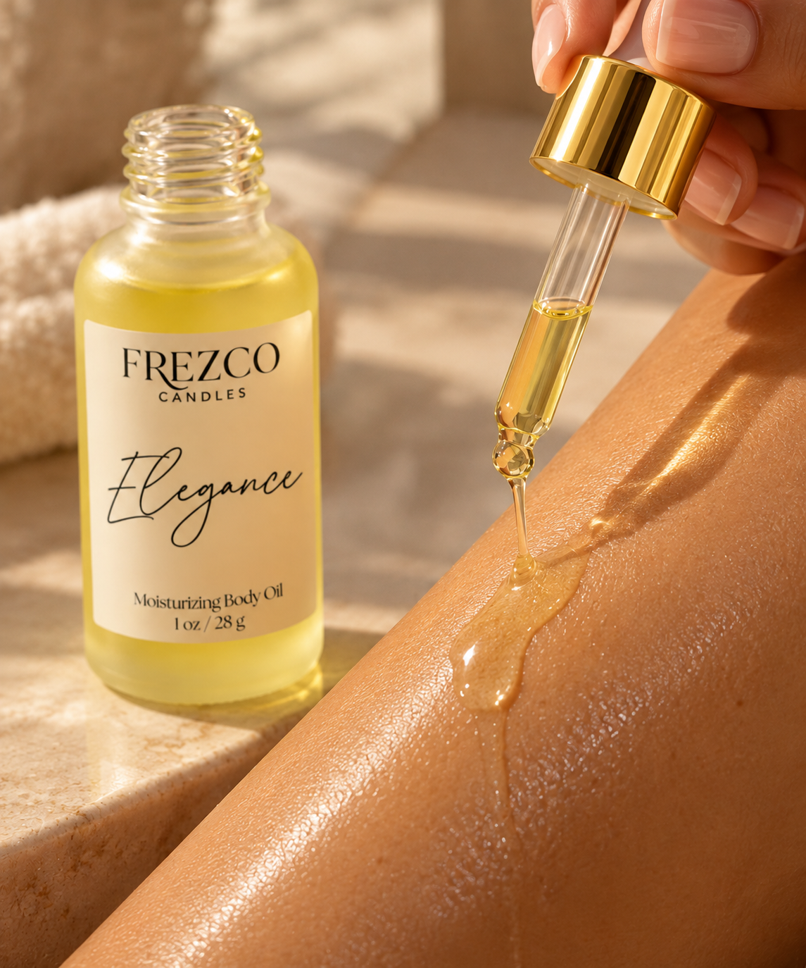 Elegance – Mahogany Teakwood · Cocoa Butter | Luxury Hydrating Body Oil | 1 oz - Frezco Candles