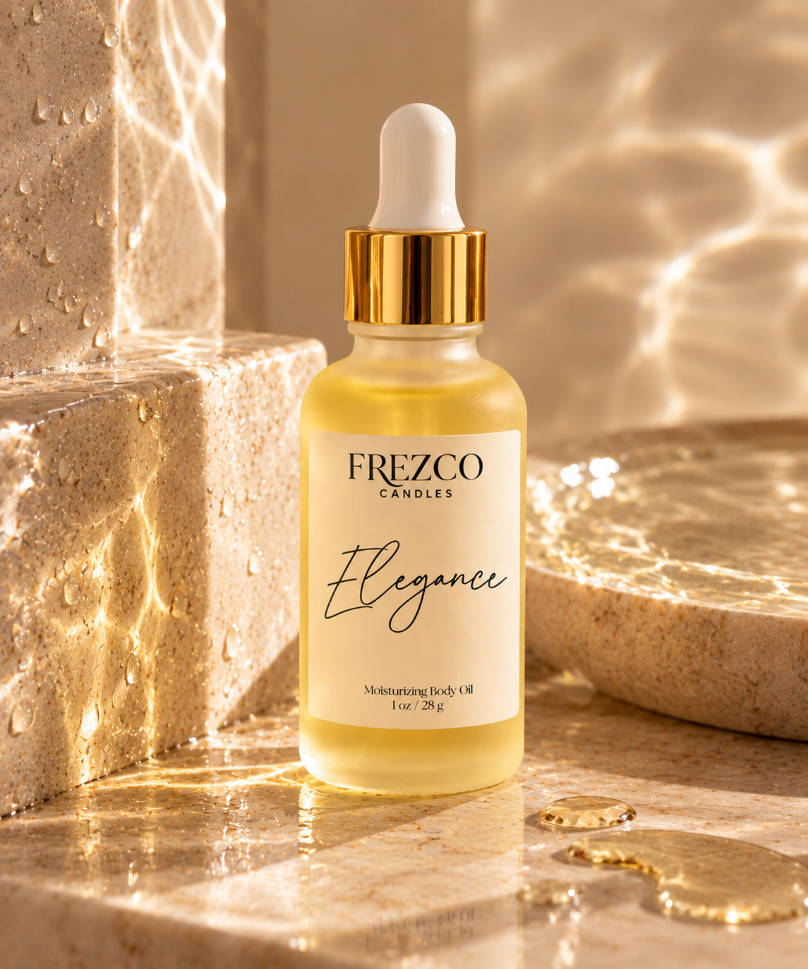 Elegance – Mahogany Teakwood · Cocoa Butter | Luxury Hydrating Body Oil | 1 oz - Frezco Candles