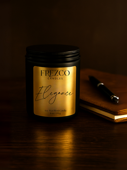 Elegance 6oz Luxury Soy Candle – Mahogany, Cocoa Butter & Lavender | Wood Wick, Clean Burning Home Fragrancen Burning Home Fragrance