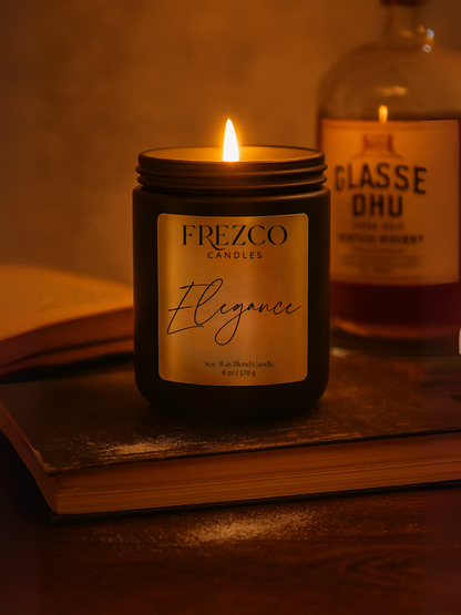 Elegance 6oz Luxury Soy Candle – Mahogany, Cocoa Butter & Lavender | Wood Wick, Clean Burning Home Fragrancen Burning Home Fragrance