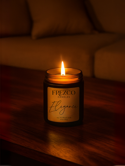 Elegance 6oz Luxury Soy Candle – Mahogany, Cocoa Butter & Lavender | Wood Wick, Clean Burning Home Fragrancen Burning Home Fragrance