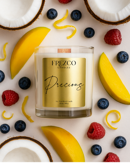 Precious 10oz Luxury Soy Candle – Mango, Summer Berries & Coconut Milk | Wood Wick, Clean-Burning Home Fragrance