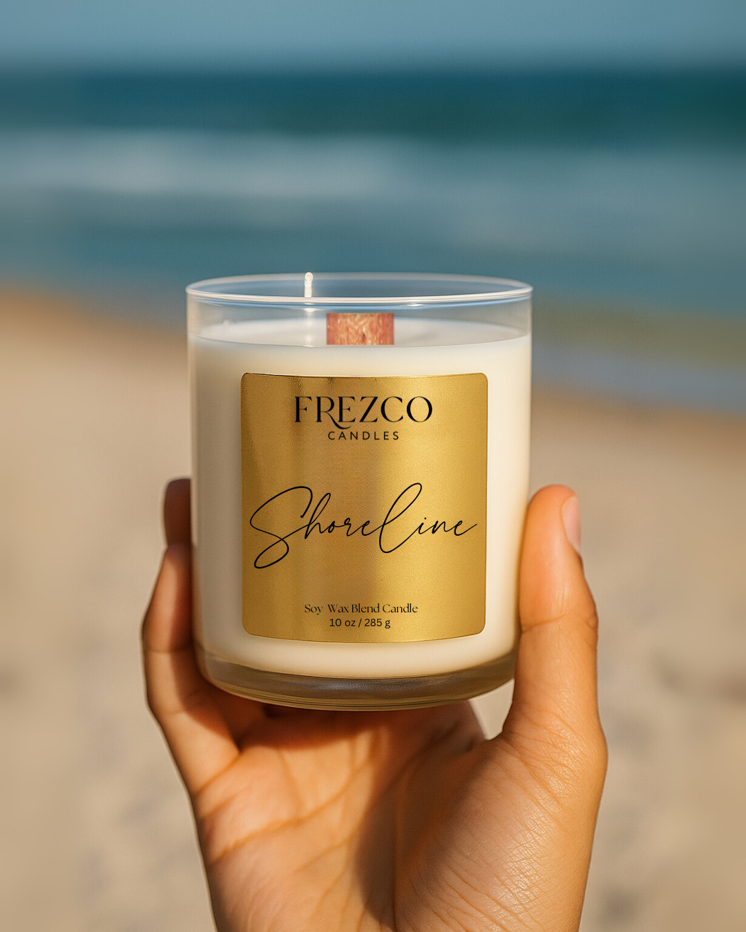 Shoreline 10oz Luxury Soy Candle – Coastal Coconut, Amber & Sandalwood | Wood Wick, Clean Burning Home Fragrance
