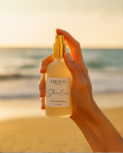 Ocean Breeze Room & Linen Spray | Coconut, Amber, Sandalwood | Shoreline by Frezco Candles - Frezco Candles