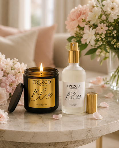 Bliss – Floral Blossoms & Peach Natural Wax Candle | 6 oz Gift Size - Frezco Candles