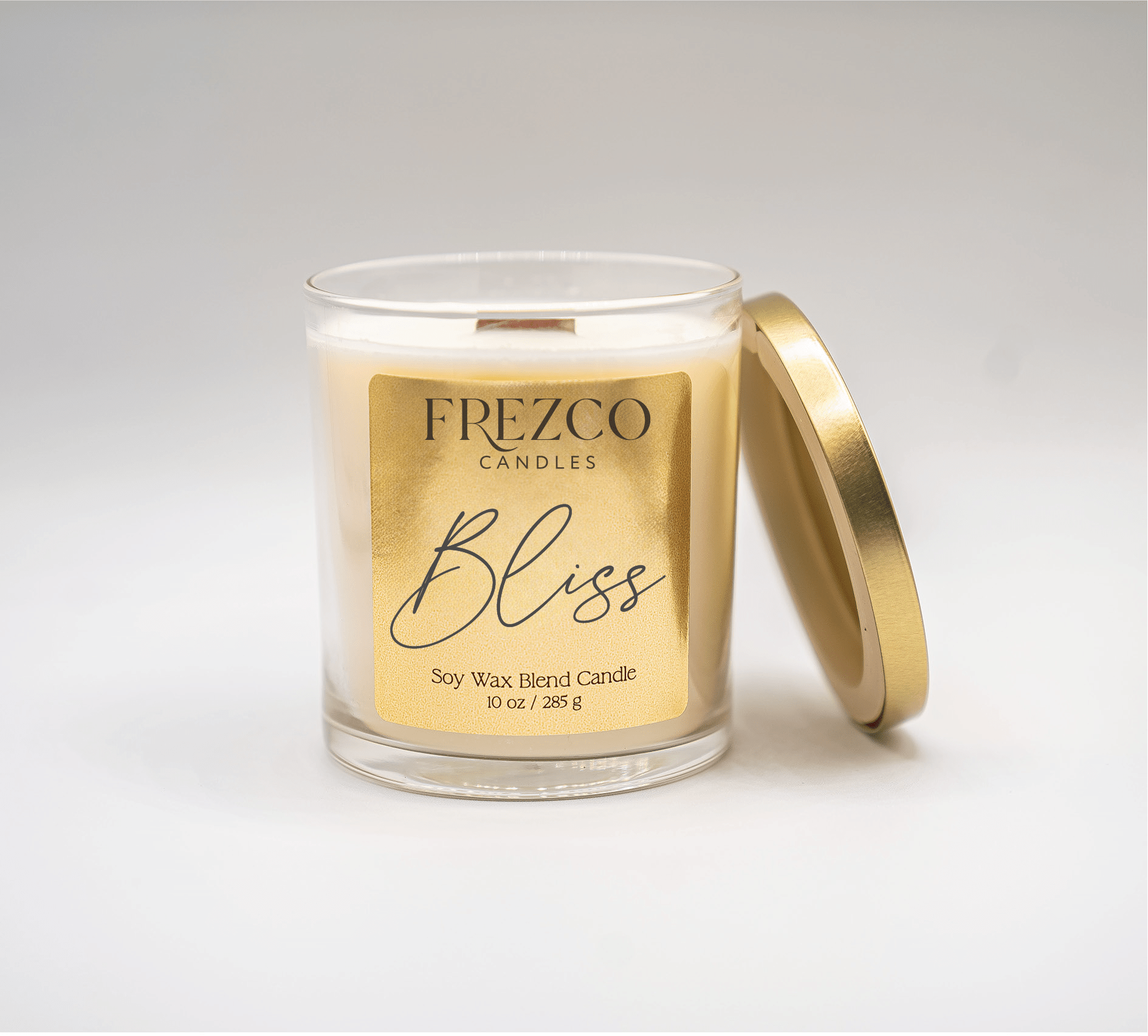 Frezco Candle Soy Wax Blend wooden wick Candle Bliss, Front Packet