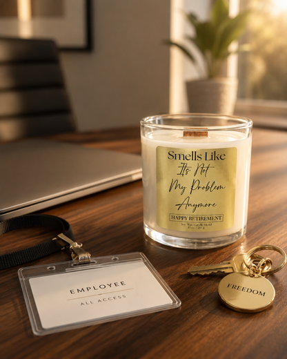 Funny Retirement Candle – Wood Wick Luxury Soy Candle – Choose Your Scent – 10oz - Frezco Candles
