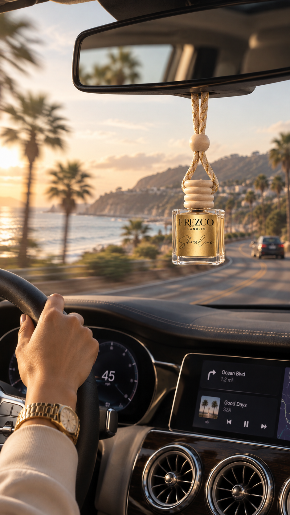 Shoreline Car Diffuser – Luxury Hanging Car Air Freshener by Frezco Candles